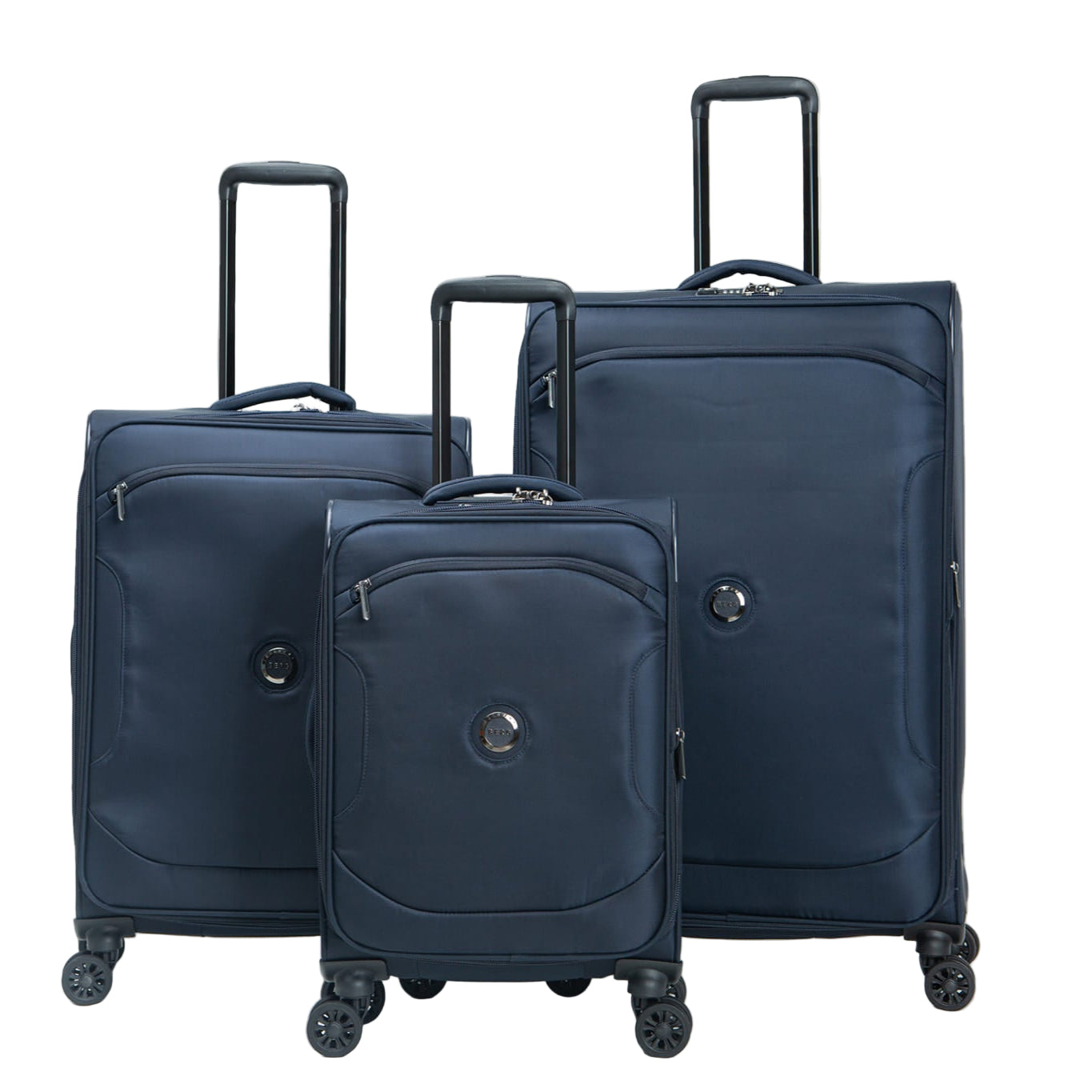 Berg Premium 3-Piece Softside Luggage Set – Lightweight, Durable & 360° Spinner Wheels – Navy Blue